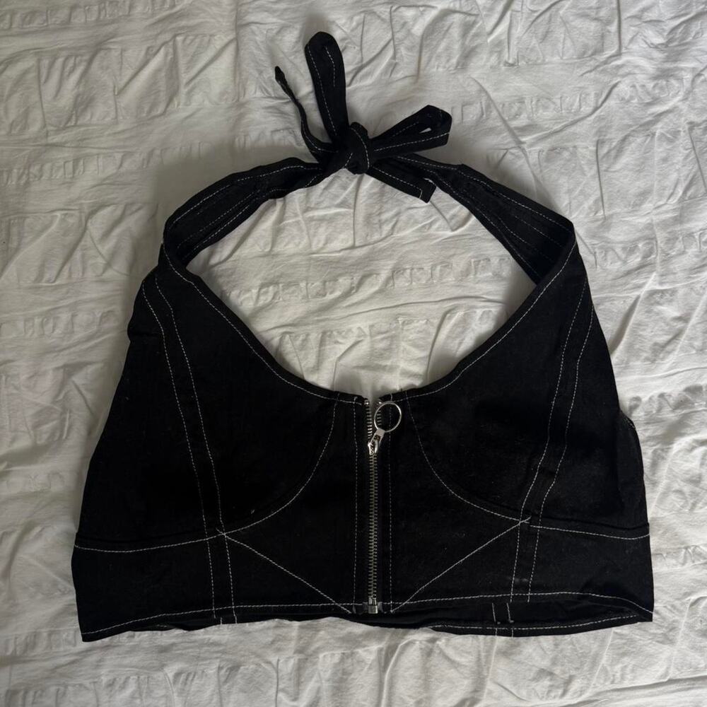 Black denim halter top